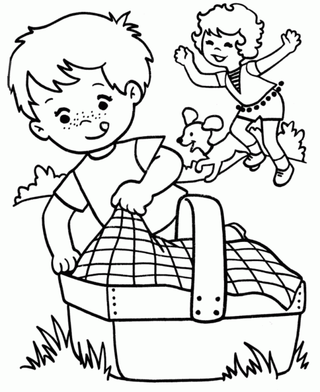 Print Children Picnic Spring Activities Coloring Pages Or Download 