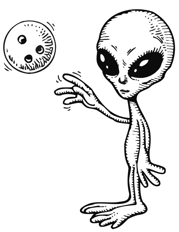 Alien Coloring Page | An Alien Levitating a Bowling Ball