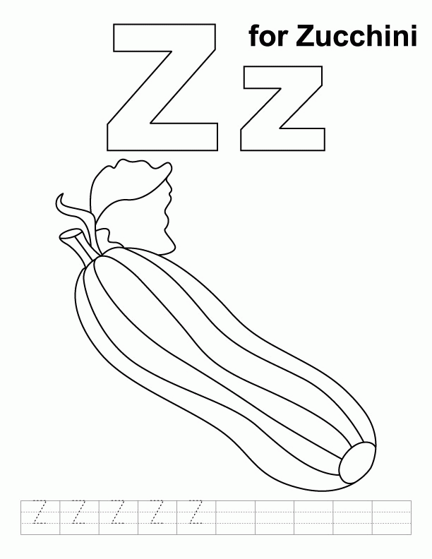 Z for zucchini coloring page with handwriting practice | Download 