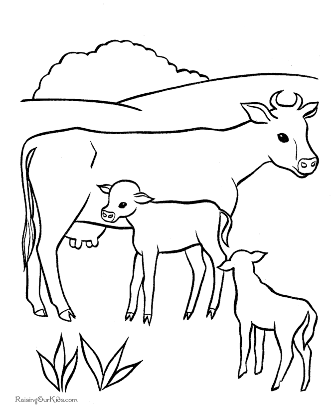 cow coloring page on the farm