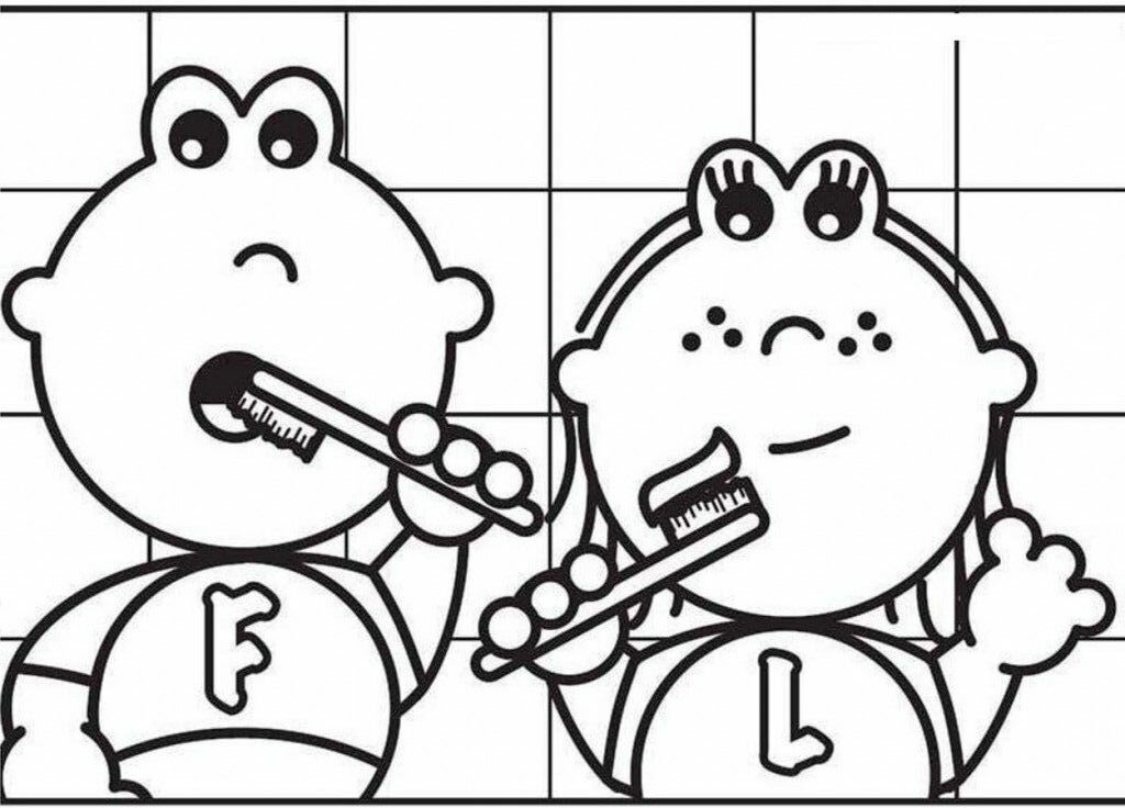 Funny: Simple Frokkie And Lola Brushing Teeth Coloring Page 