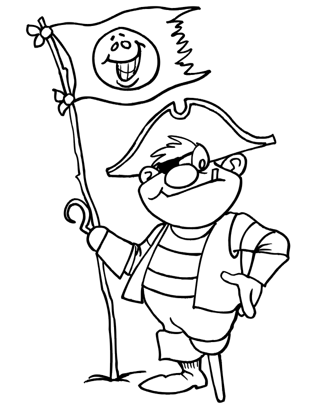 Pirate with Smiley Flag Coloring Page