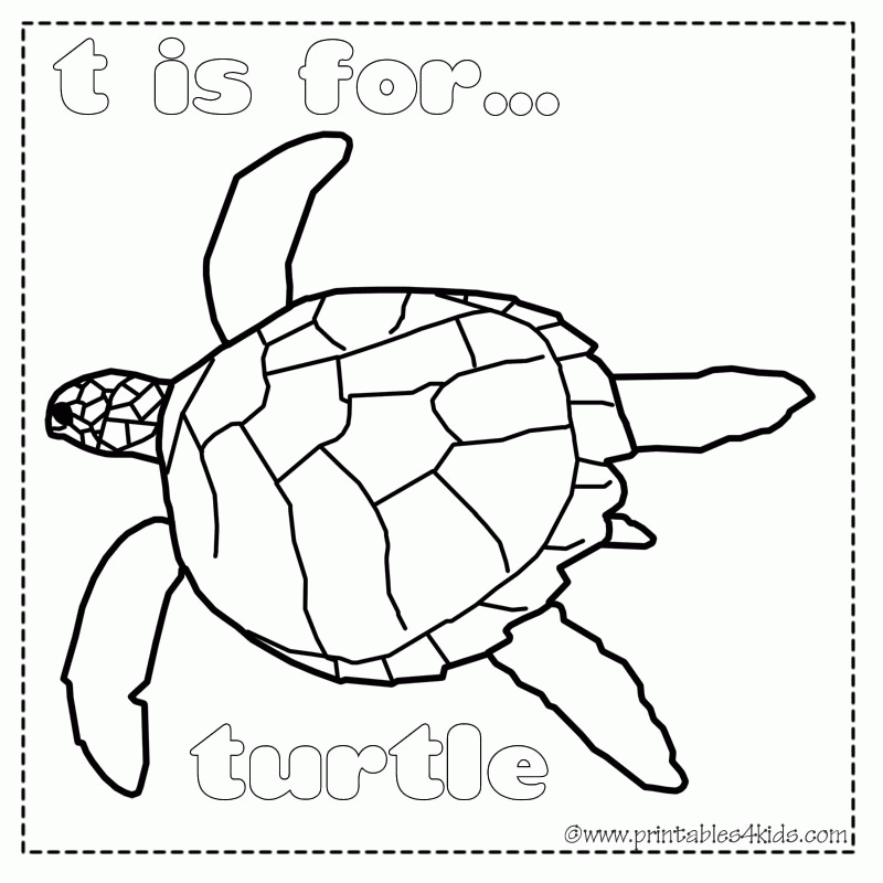 T is for Turtle coloring page : Printables for Kids – free word 