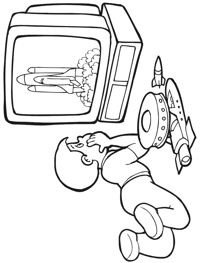Space Coloring Page A Boy Watching The Space Shuttle Launch