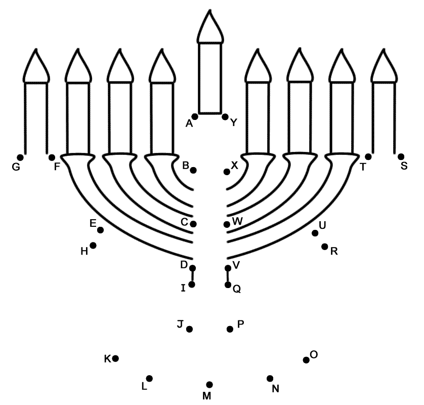 Menorah - Connect the Dots by Capital Letters (