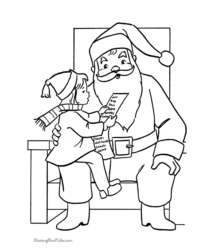 Free Santa Claus Coloring Sheets - Kid On Santa's Lap!