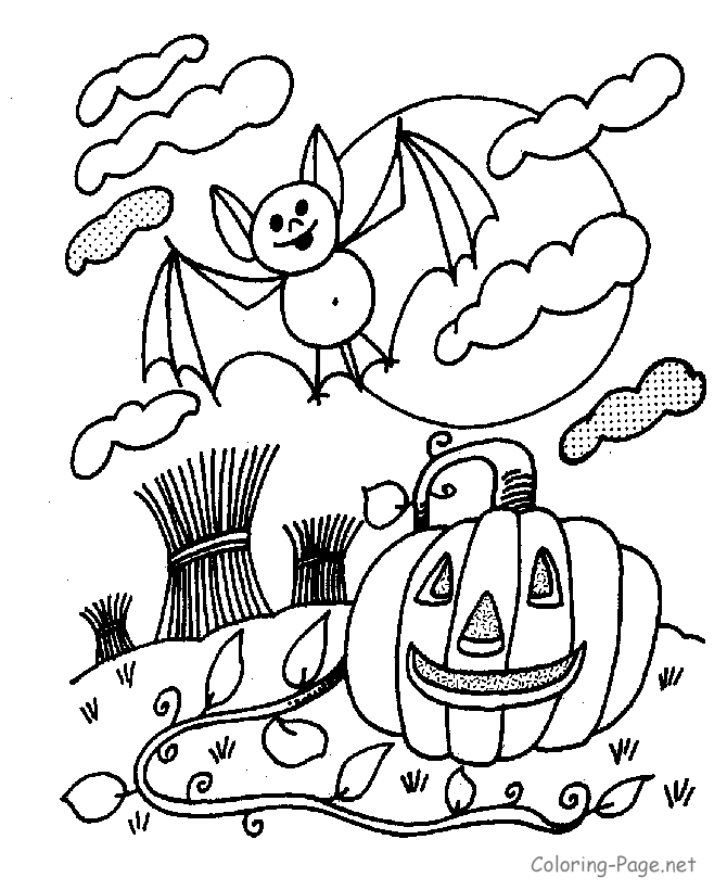 Halloween Coloring Pages - Bat Jack-O-Lantern