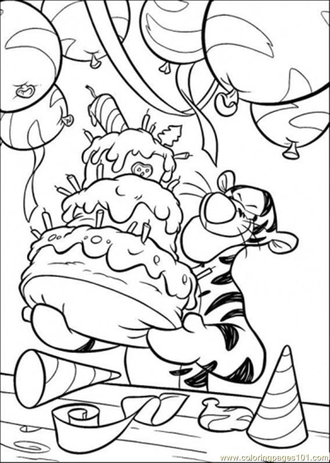 Coloring Pages Tigger Is Holding A Birthday Cake (Cartoons 