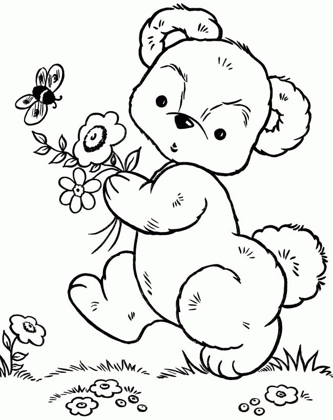 Little Bear Walking On Garden Coloring Pages - Teddy Bear Coloring 