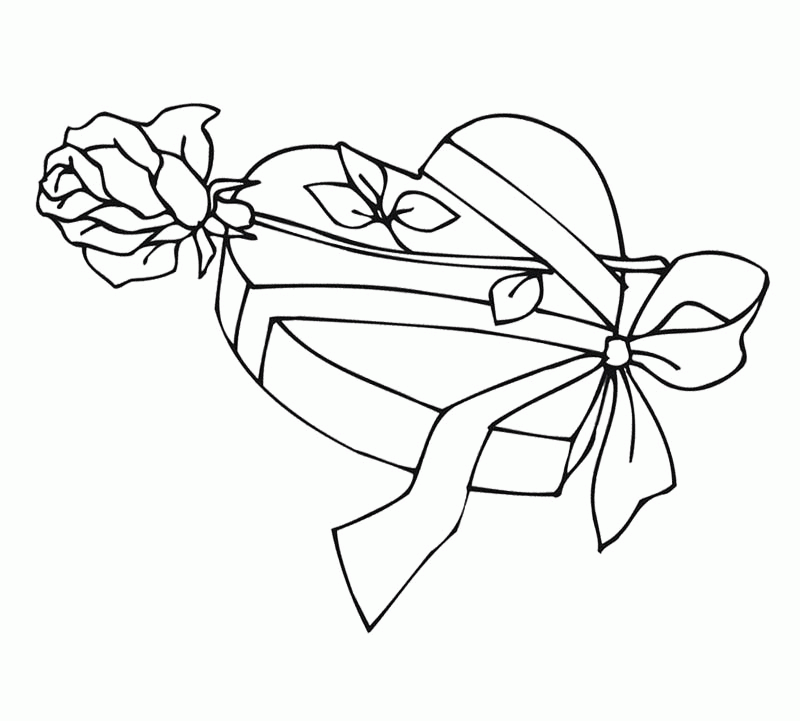 Rose And Candies For Valentine's Day Coloring Page For Kids 