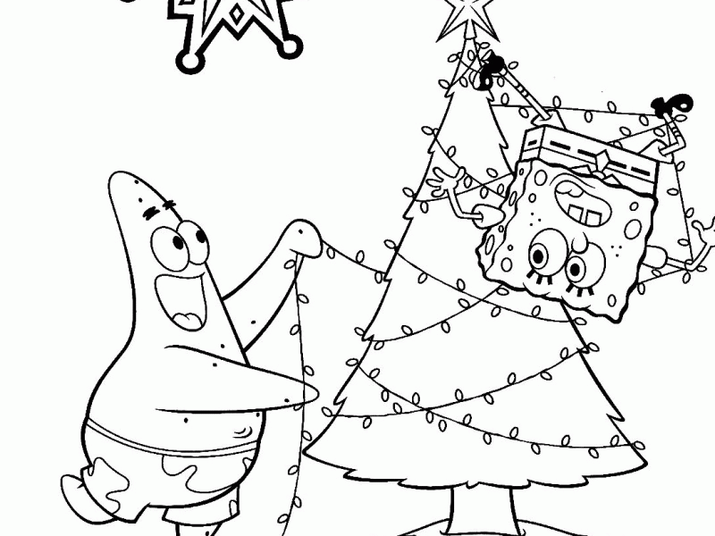 Cute Spongebob And Patrick Christmas Coloring Pages with simple drawing