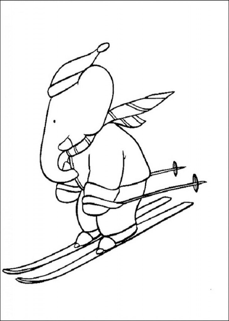 Cartoon: Babar Skiing Printable Coloring Pages Picture, ~ Coloring 