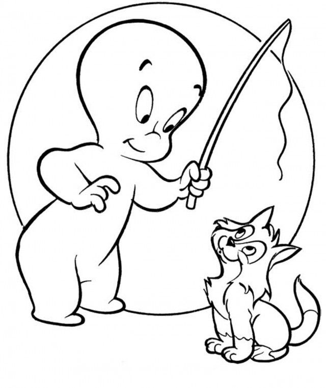 Download Casper Ghost Coloring Pages For Kids With Cat Or Print 