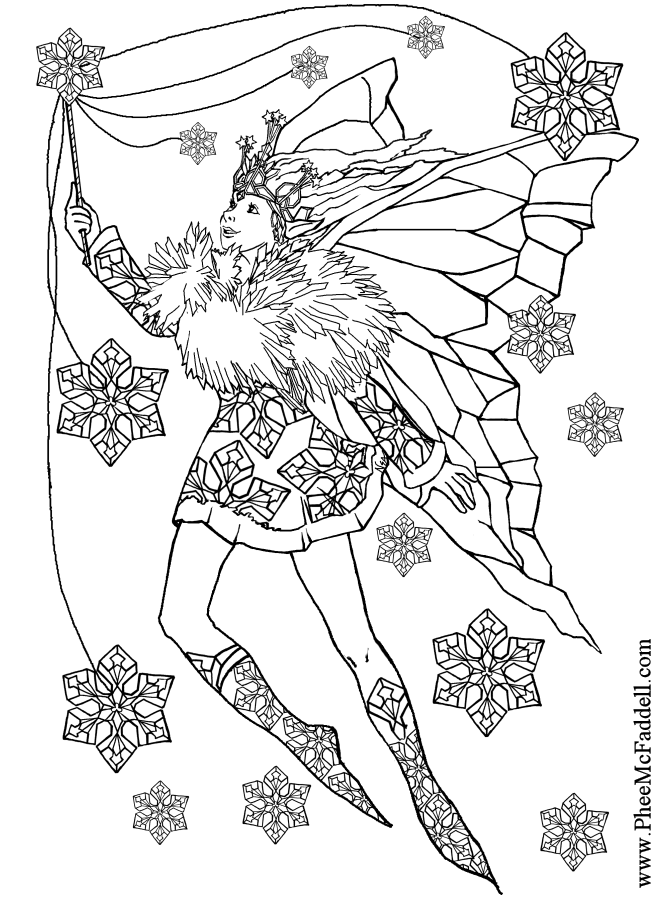 snowflake fairy to color black and white coloring craft pages 