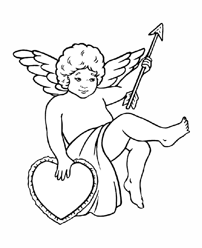 Valentine's Day Cupids Coloring Pages - Cupid with a heart and 