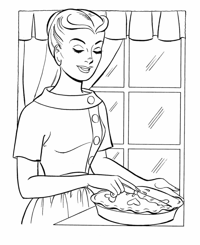 Thanksgiving Dinner Coloring Page Sheets - Mom's Thanksgiving pie 
