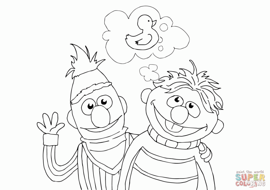 Bert Ernie And Rubber Duckie Coloring Online Super Coloring 217372 