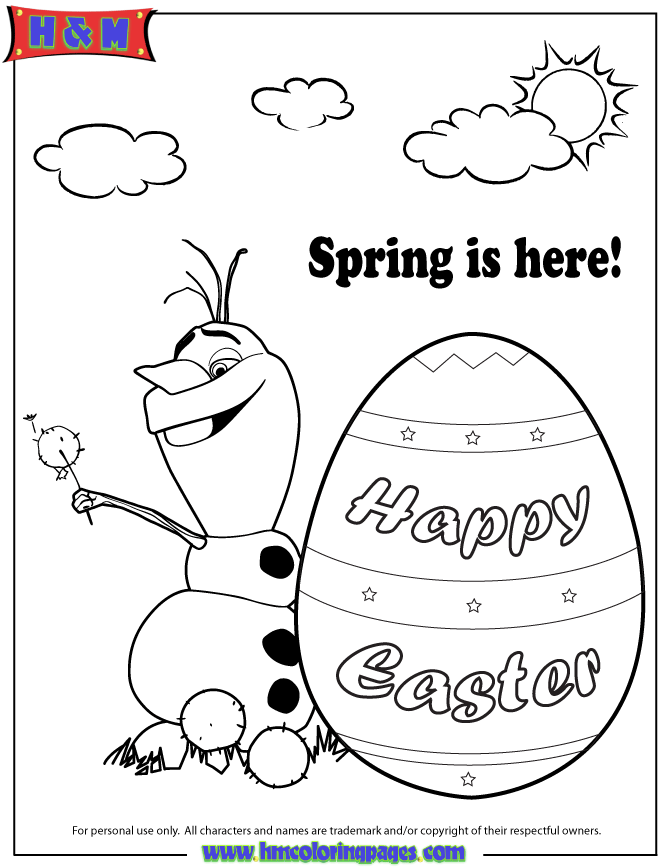 Disney Frozen Olaf Spring Easter Coloring Page | HM Coloring Pages