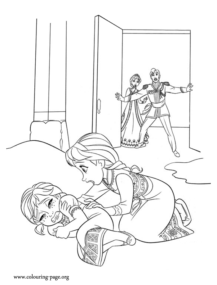 Frozen - Elsa's magic ice hits Anna coloring page