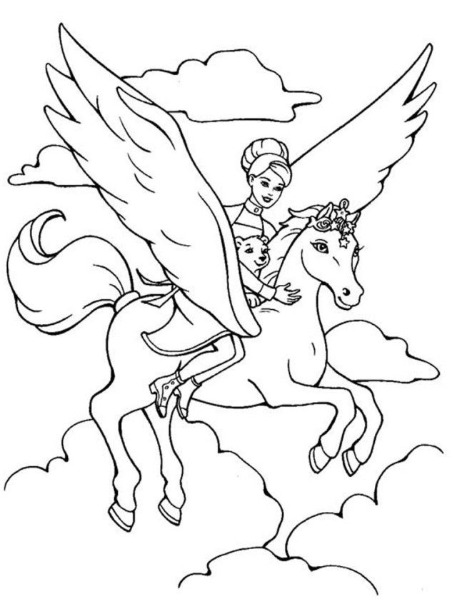 Barbie And Pegasus Coloring Pages for kids | Coloring Pages