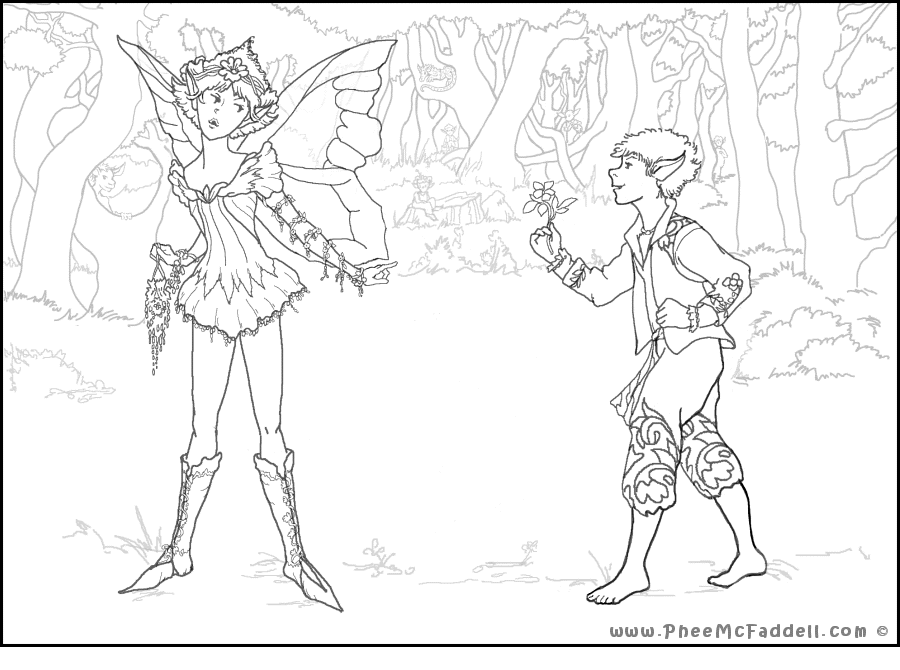 Puck and First Fairy Coloring Page
