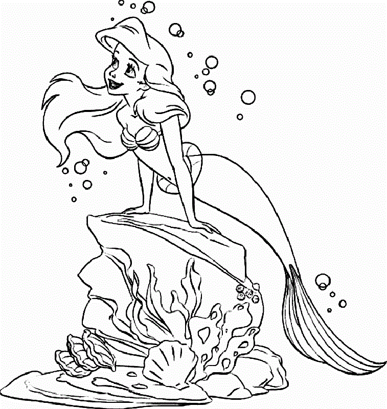 Disney Princess Ariel on a Stone Coloring Pages | Coloring