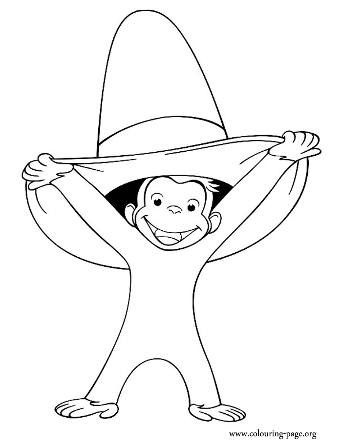 monkeys happy monkey smiling and holding hat coloring page
