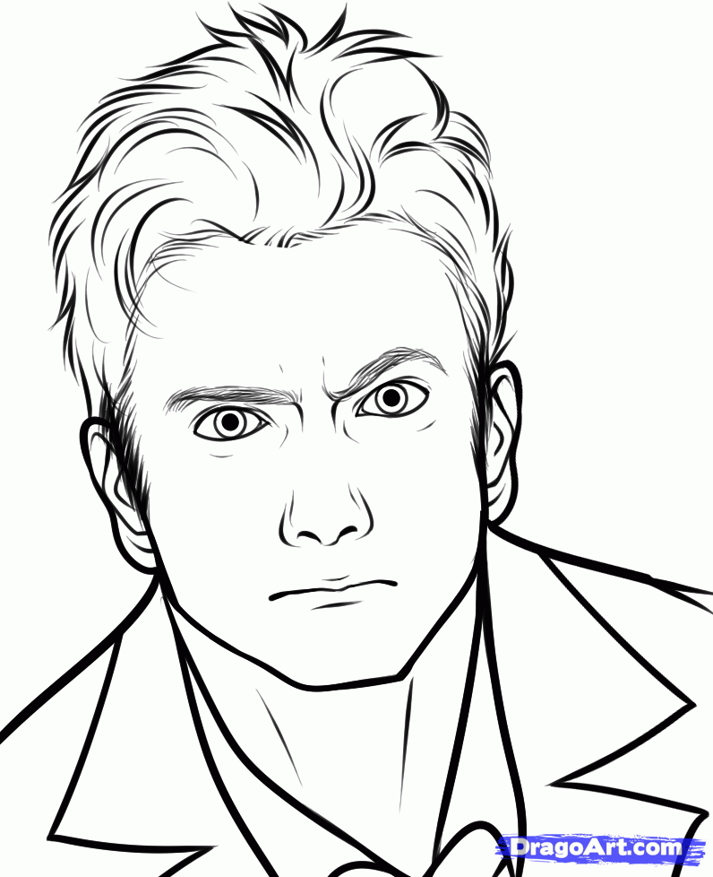 How to Draw David Tennant, Doctor Who, Tenth Doctor, Step by Step 