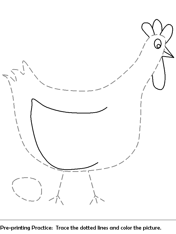 Traceable chicken and coloring page for kids