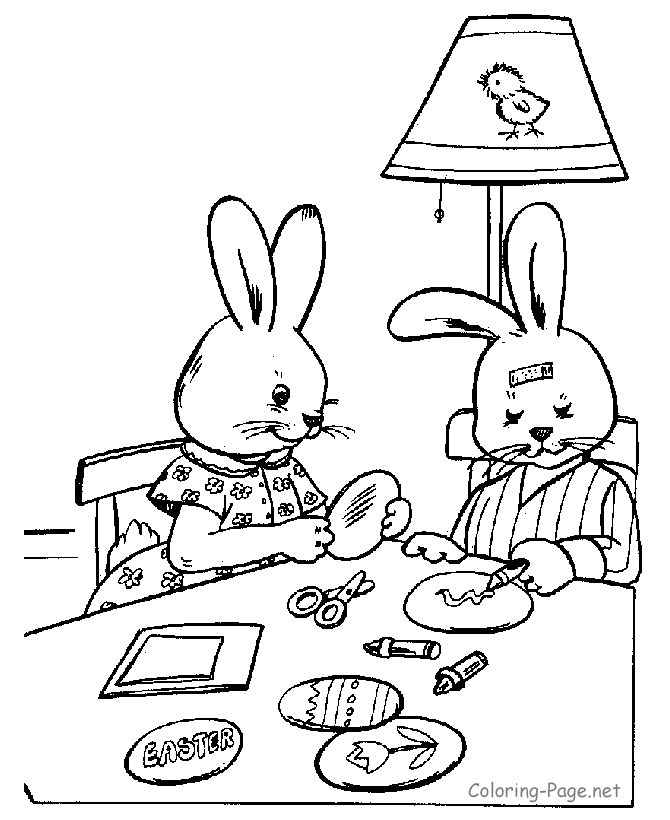 Easter Coloring Pages - Decorating Eggs