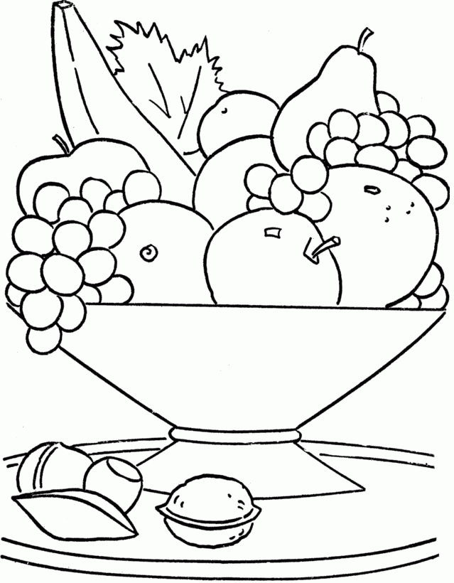 Fruit Basket On The Table Coloring Pages - Fruit Coloring Pages 