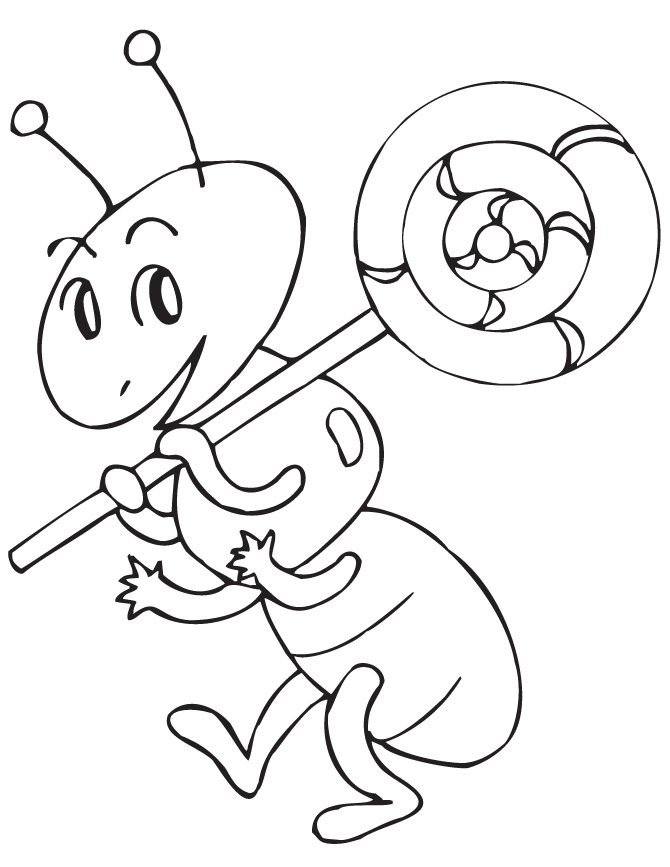 Ant Holding Lollipop Coloring Page - 69ColoringPages.com