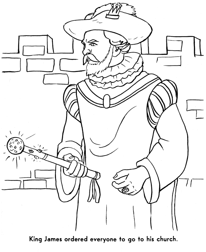 Pilgrims First Thanksgiving Coloring Page - King James restricts 