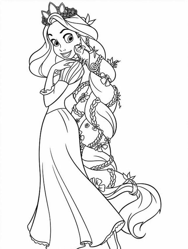 Color Rapunzel's Magical Golden Hair on Tangled Coloring Pages 