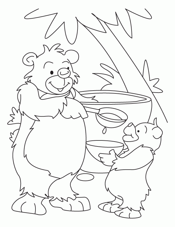 Bear and Cub eating honey coloring page | Download Free Bear and 