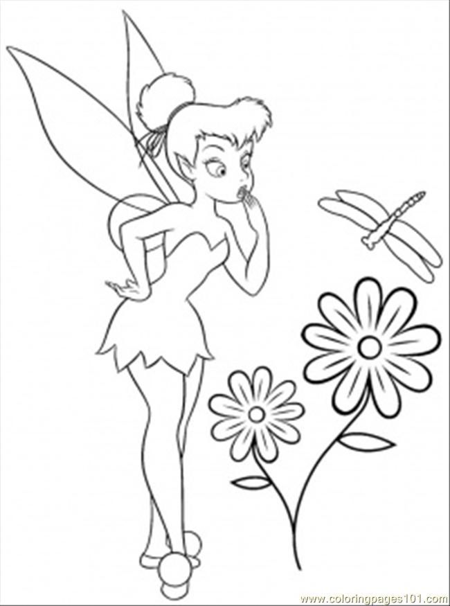 Coloring Pages Tinkerbell With Flowers (Cartoons > Others) - free 