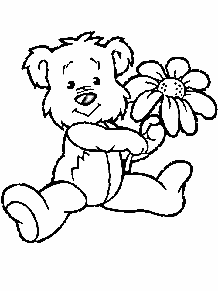 Flower and Bear Coloring Page - KidsColoringSource.