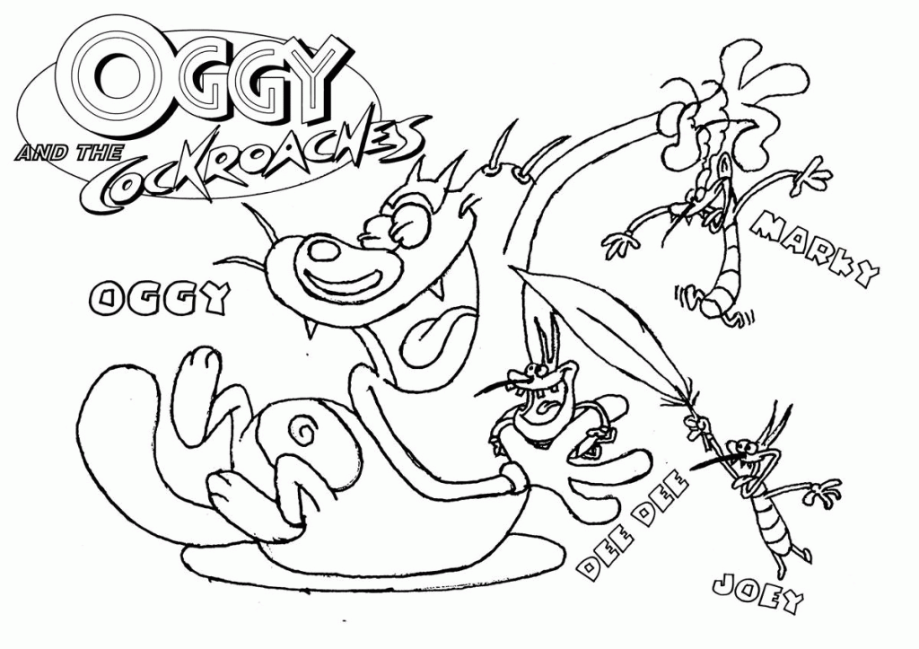 Animals: Preschool Oggy Cockroaches Coloring Page Picture 