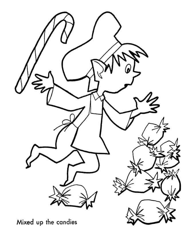Santa's Helpers Coloring Pages - Kitchen Elves mixed up candy 