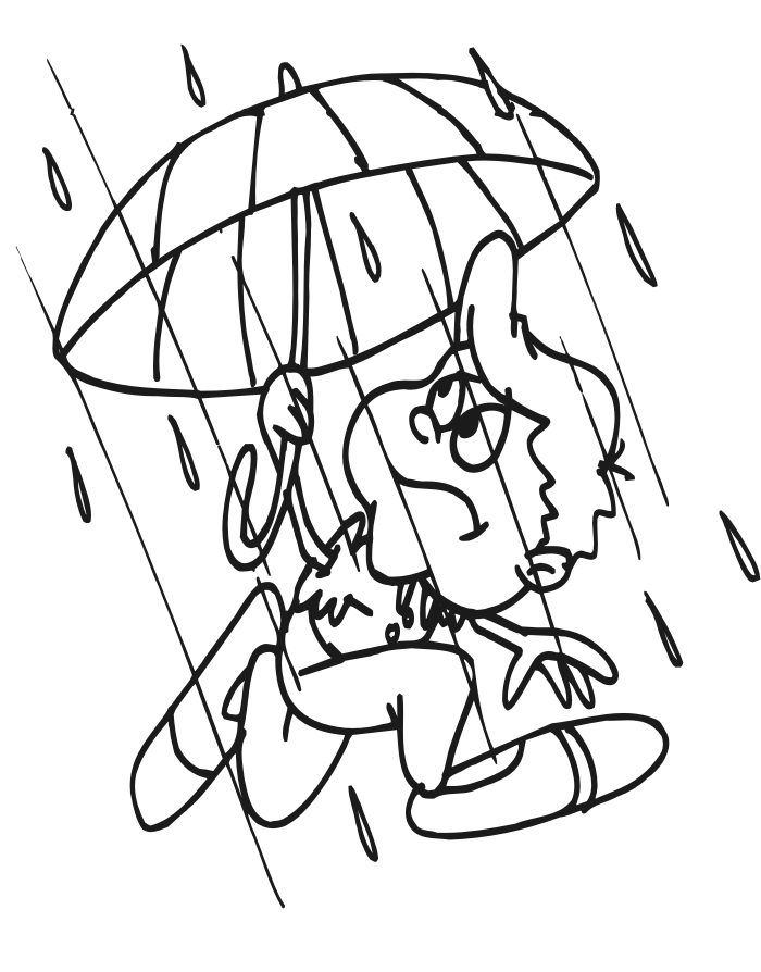 Spring Coloring Page | Boy Running With Umbrella
