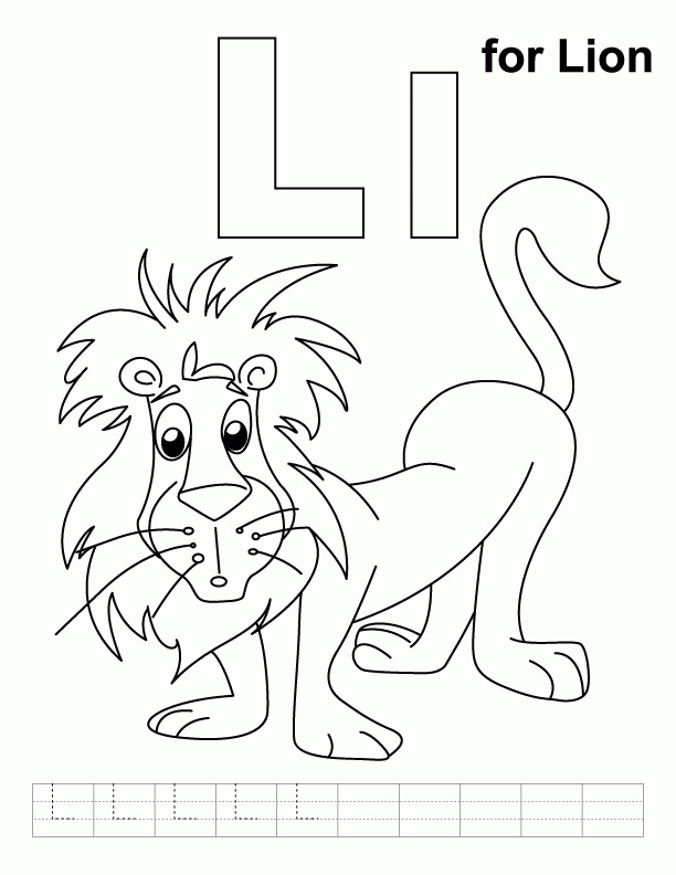 L for lion coloring page with handwriting practice | Download Free 