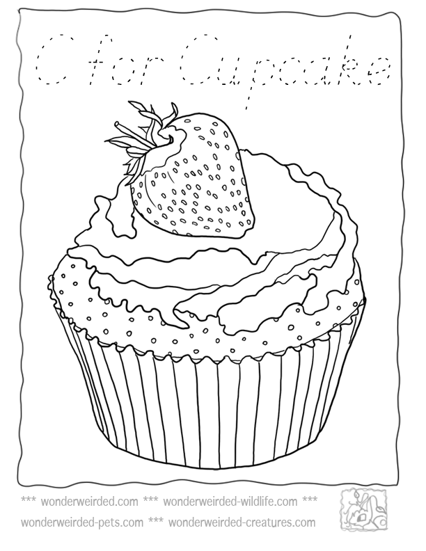 Garnish With A Strawberry Fruit Cupcake Coloring Pages 