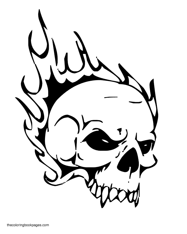 Skull on Fire - Skull Coloring Pages.