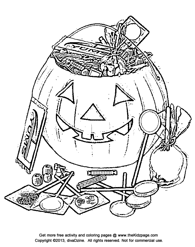 Halloween Candy Bucket - Free Coloring Pages for Kids - Printable 