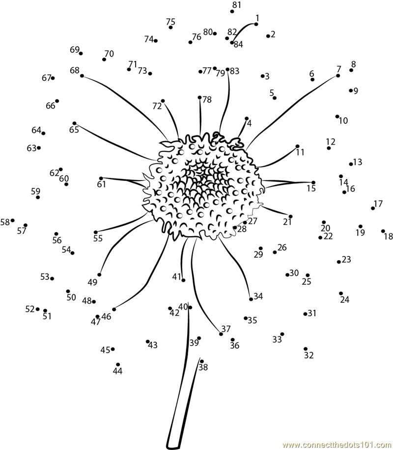 Connect The Dots Sun Flower (Flowers > Sunflower) To Dots - Coloring Home