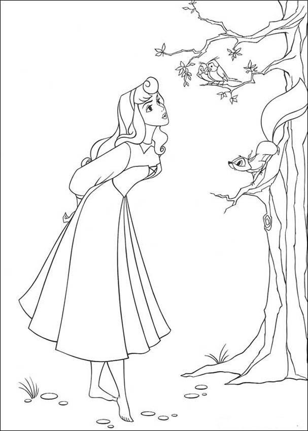 Aurora Talking To Birds Coloring Page | Kids Coloring Page