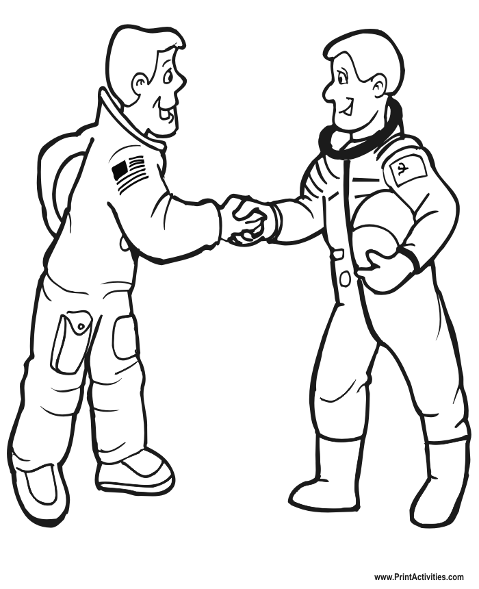Astronaut Coloring Page | 2 Astronauts Shaking Hands