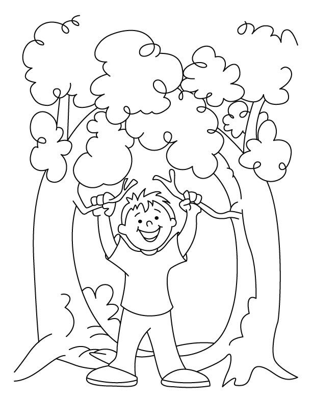 A cute boy is celebrating the arbor day coloring pages | Download 