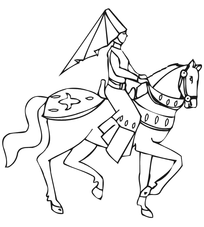 Princess Coloring Page | Princess On Horse With Shield