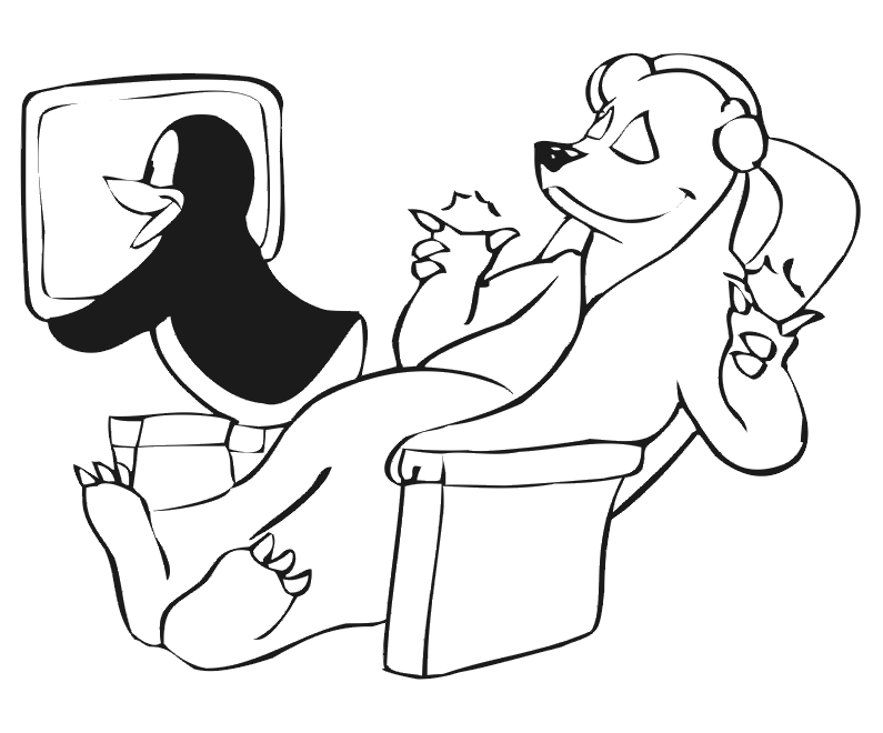 Penguin and Polar Bear Coloring Page: on airplane